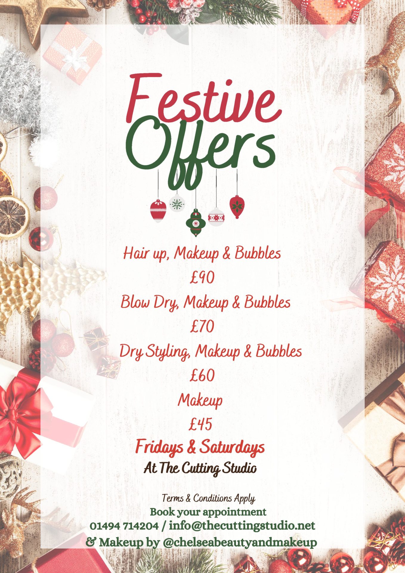 fantastic festive hair & beauty deals available at The Cutting Studio High Wycombe